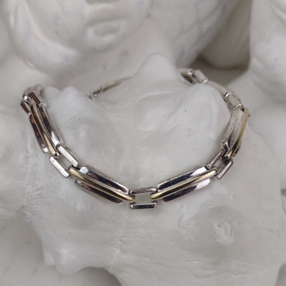 Mostly Silver Tone W/Gold Tone Accents Two-Tone Link Bracelet